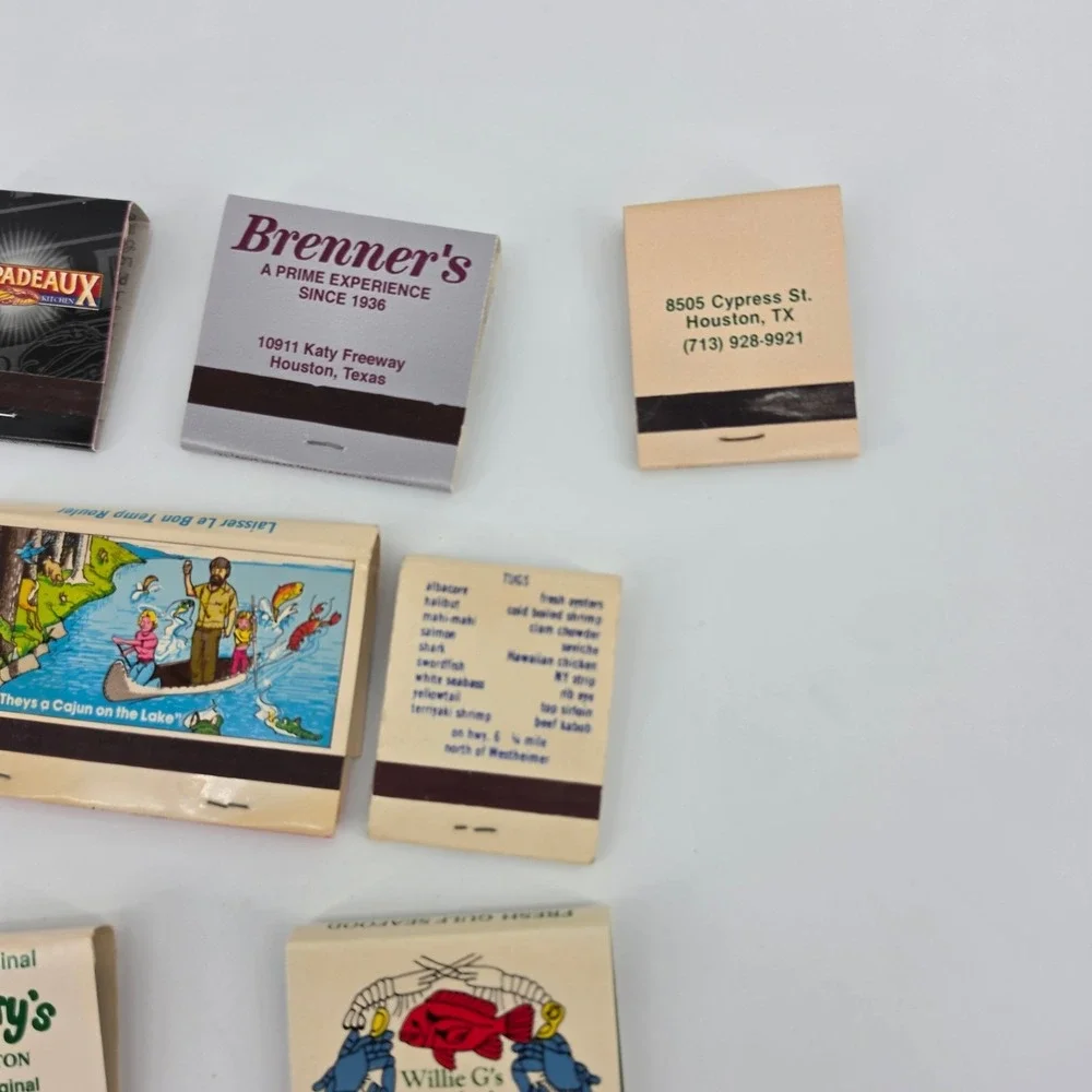 Vintage Texas Restaurant Matchbook Lot 10pc Houston Pappadeaux Kirbys Brenners
